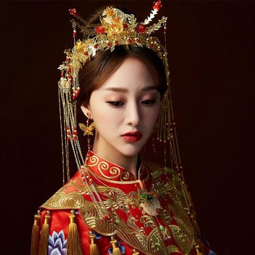 Chinese wedding brides phoenix headdress crown traditional Chinese empress queen fairy drama cosplay hair accessories